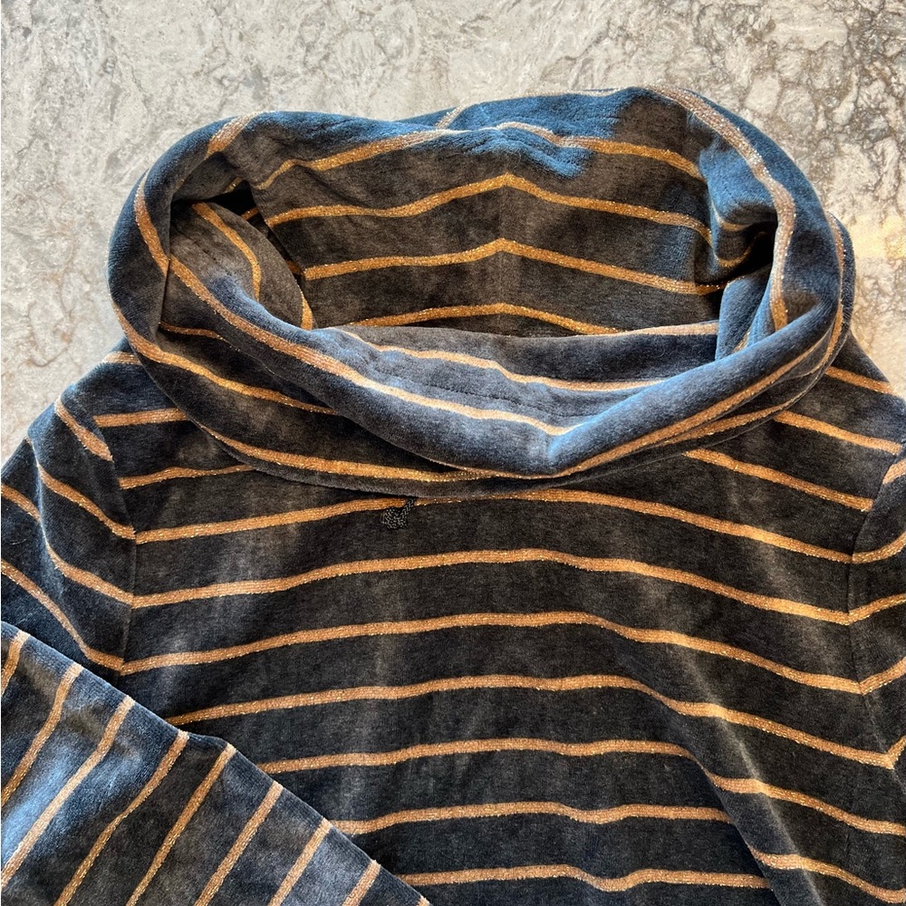Zenergy by Chico’s Velour Lurex Stripe Cowl Neck Top - Chico’s Size 1 / Medium - Picture 5 of 15